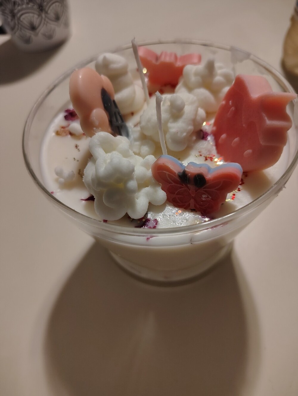 Hand-Poured Pink & White Floral Butterfly Scented Soy Candle